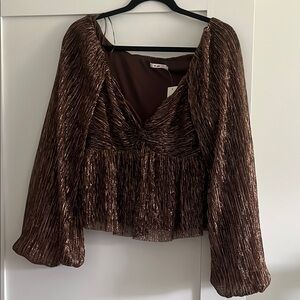 Francesca's Collections Brown Bell Sleeve Blouse